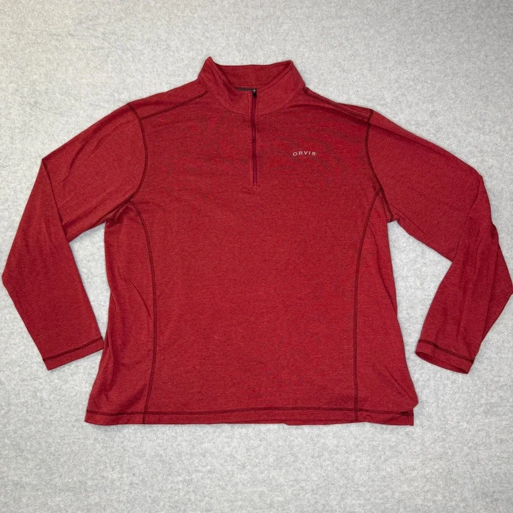 Orvis Classic Collection Mens XL Quarter Zip Pullover Heather Red Long‎ Sleeve